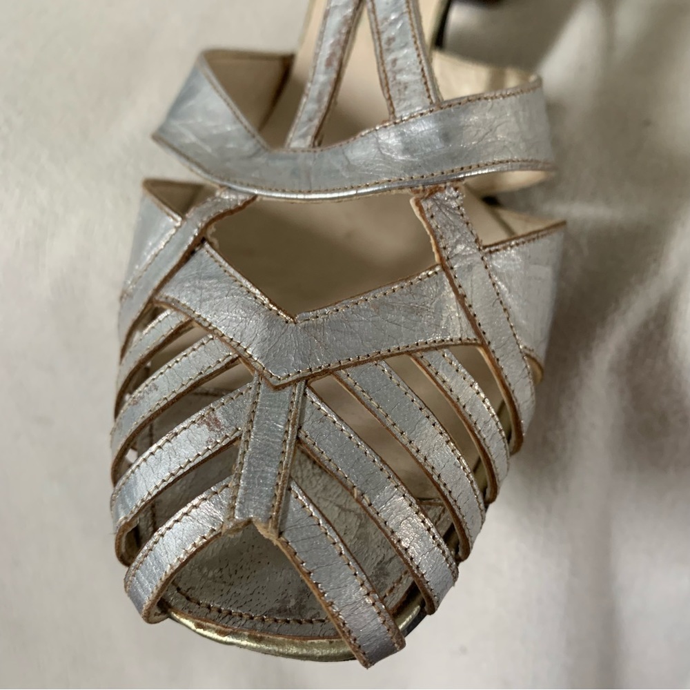 Antique 1920s Silver Leather T-Strap Art Deco Heels - Picture 7 of 16